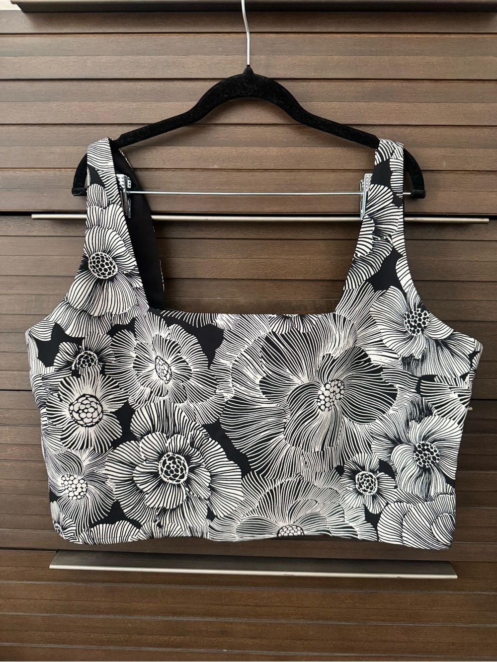 Express Black & White Floral Square-Neck Crop Top